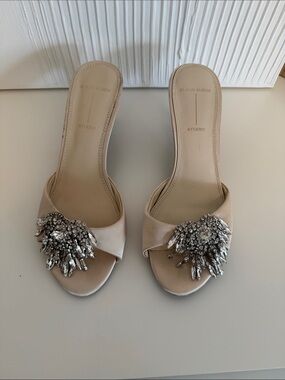 Black Suede Studio Women's Beige Embellished Slide Mules one of a kind sample
